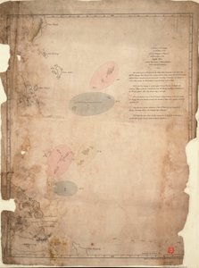 Eine Karte der Inseln im Chinesischen Meer in der Nähe der Straße von Malakka mit den Positionen der englischen Flotte und des Geschwaders von Admiral Linois am 14. und 15. Februar 1804 von William Daniell