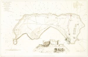 Allgemeine Verteidigungskarte für die Insel Banda Neira, frühes 19. Jahrhundert von William Daniell