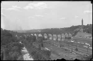 Ansicht des Harlem River, High Bridge und Highbridge Tower, ca. 1912