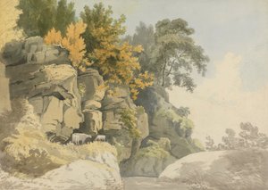 Bewaldete Felsen an einem Bach (Derbyshire?) von William Day