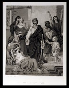Die glücklichen Tage Hiobs, graviert von H. Bourne von William Dobson