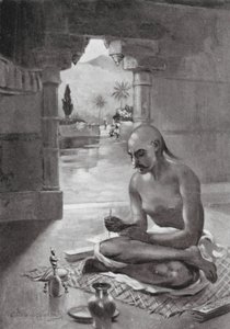 Kalidasa verfasst den "Wolkenbote", 375 n. Chr. (Lithografie) von William Douglas Almond