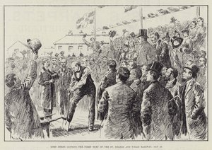 Lord Derby schneidet den ersten Rasen der St Helens und Wigan Railway, 28. Januar von William Douglas Almond
