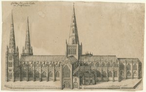 Lichfield Kathedrale - Südansicht: Kupferstich, undatiert [?Mitte 17. Jahrhundert]