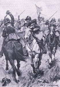 Der Kavalleriekonflikt bei Dunbar, 3. September 1650, Illustration aus British Battles on Land and Sea, 1915