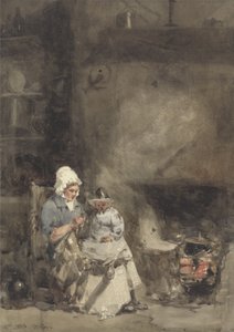 Eine Frau und ein Kind am Herd, 1842