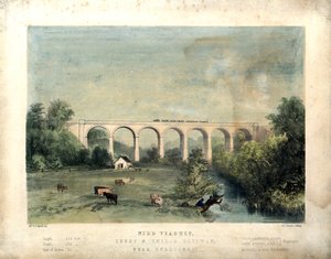 Nidd-Viadukt, Leeds und Thirsk Railway, nahe Knaresborough, ca. 1850 (farbige Lithographie auf Papier) von William Frederick Faviell