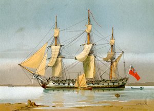 Eine 42-Kanonen-Fregatte der Royal Navy, um 1780, um 1890-1893