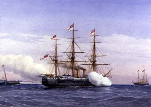 H.M.S. Bacchante mit H.M. Yacht Osborne von William Frederick Mitchell