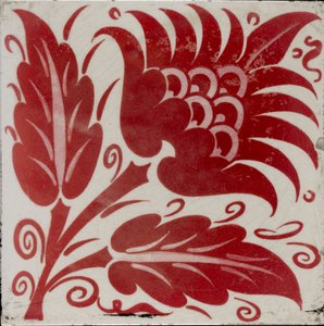 Fliese mit stilisierter Blume mit zwei Blättern und Ranken, 1882-1888 von William Frend De Morgan