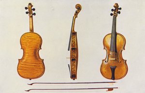 Musikinstrumente: Violine, der Hellier Stradivarius und zwei alte Bögen, bekannt für die Flöten