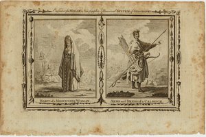 Gewohnheiten einer Moskauer Frau und Waffen und Kleidung eines Kalmücken, ca. 1730 von William Grainger