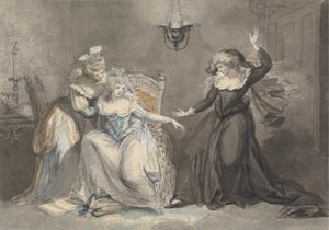 Eine dramatische Szene mit drei Frauen in einem Innenraum