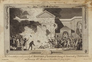 Die Verwüstungen durch die Aufständischen in London, die das neue Gefängnis von Newgate in Brand setzten von William Hamilton