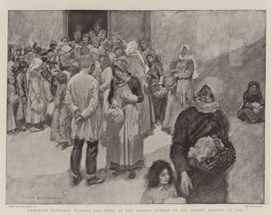 Armenische Flüchtlinge warten auf Arbeit im Arbeitsbüro der Hilfsgesellschaft in Van von William Hatherell
