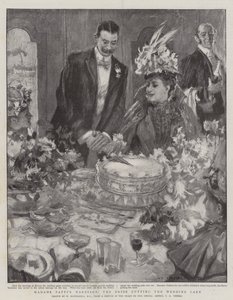 Madame Pattis Hochzeit, die Braut schneidet die Hochzeitstorte an von William Hatherell