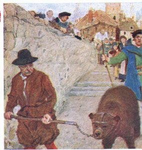 Shakespeare sieht einen Bären auf dem Weg zum Bärengarten in Bankside, aus My Magazine, veröffentlicht 1922 von William Hatherell
