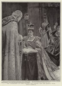 Der Erzbischof von York legt der Königin das Zepter in die Hand