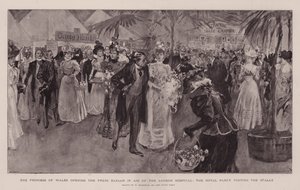Die Prinzessin von Wales eröffnet den Press Bazaar zugunsten des Londoner Krankenhauses, die königliche Gesellschaft besucht die Stände