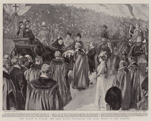 Die Königin in Dublin, der Oberbürgermeister überreicht Ihrer Majestät das Stadtschwert von William Hatherell