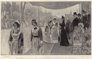 Der Empfang der Krankenschwestern der Königin im Marlborough House, der Umzug am königlichen Pavillon vorbei von William Hatherell