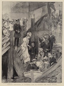 Besucher, die am Southsea Pier einschiffen, um die Marineparade zu beobachten von William Hatherell