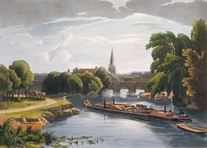 Abingdon-Brücke und Kirche, graviert von Robert Havell der Jüngere (1793-1878), veröffentlicht 1818
