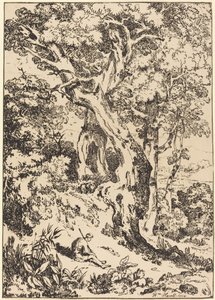 Studie von Bäumen und Sträuchern mit sitzender Figur
