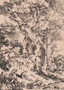 Studie von Bäumen und Sträuchern mit sitzender männlicher Figur von William Havell