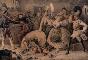 Eine Schlägerei in einem Gasthaus, ca. 1830 von William Heath