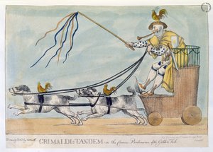 Grimaldis Tandem in der Komischen Pantomime des Goldenen Fisches, veröffentlicht 1812 von William Heath