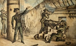 Marineinfanteristen in Aktion an Bord eines unbekannten Kriegsschiffs, ca. 1835 von William Heath