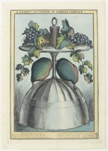 Umgekehrter Kelch mit Korken, Trauben und Ranken am Fuß und Birnen am Stiel von William Heath