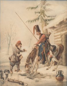 Russische Kosaken an einem Bootshaus am Ufer des Don von William Heath