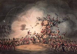 Sturm auf Ciudad Rodrigo, 19. Januar 1813, aquatintiert von Thomas Sutherland von William Heath
