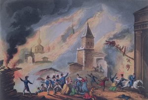 Die Verbrennung Moskaus, September 1812, graviert von Thomas Sutherland von William Heath