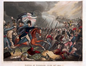 Der Herzog von Wellington (1769-1852) mit vorrückenden Truppen in der Schlacht von Waterloo, Illustration aus einem erzählenden Gedicht von Dr. Syntax, 1818
