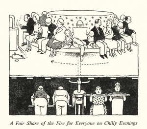 Ein fairer Anteil am Feuer für alle an kühlen Abenden von William Heath Robinson