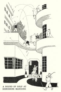 Eine Runde Golf in den Dorisdene Mansions von William Heath Robinson