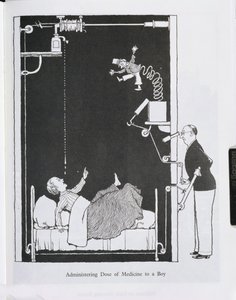 Verabreichung einer Medizin an einen Jungen, Illustration aus 