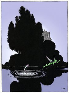 Ein Elf dargestellt auf der Einführungsseite von Akt IV von William Shakespeares "Ein Sommernachtstraum" (1595), Zeichnung von W. Heat Robinson, Ausgabe 1914, Constable. von William Heath Robinson