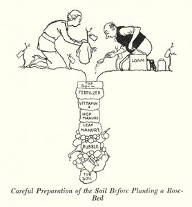 Sorgfältige Bodenvorbereitung vor dem Pflanzen eines Rosenbeets von William Heath Robinson