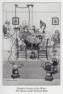Östlicher Luxus im Heim, das selbstgemachte türkische Bad (Lithografie) von William Heath Robinson