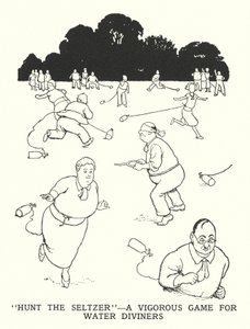 "Hunt the Seltzer", ein kräftiges Spiel für Wasserfinder (Lithografie) von William Heath Robinson