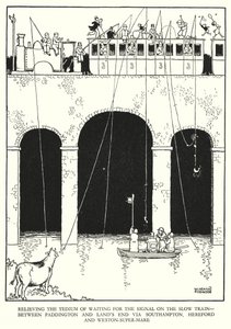 Illustration für Railway Ribaldry von W Heath Robinson (Lithografie) von William Heath Robinson