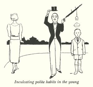Höfliche Gewohnheiten bei den Jungen einprägen (Litho) von William Heath Robinson