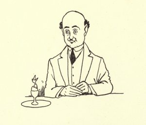 Mann überrascht von einem Vogel in seinem Frühstücksei von William Heath Robinson
