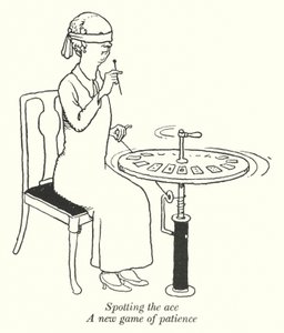 Das Ass entdecken, ein neues Geduldsspiel (Lithografie) von William Heath Robinson