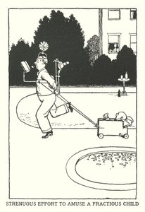 Anstrengender Versuch, ein unruhiges Kind zu unterhalten (Litho) von William Heath Robinson