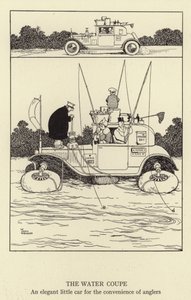 Der Wasser-Coupé, ein elegantes kleines Auto für die Bequemlichkeit der Angler von William Heath Robinson